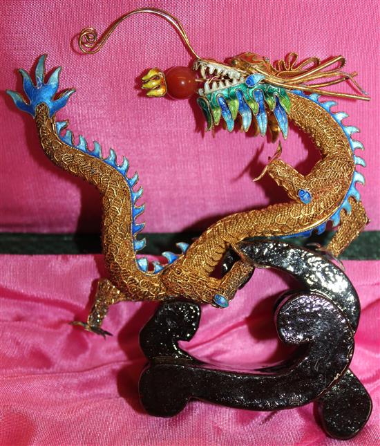 Chinese filigree and enamel dragon(-)
